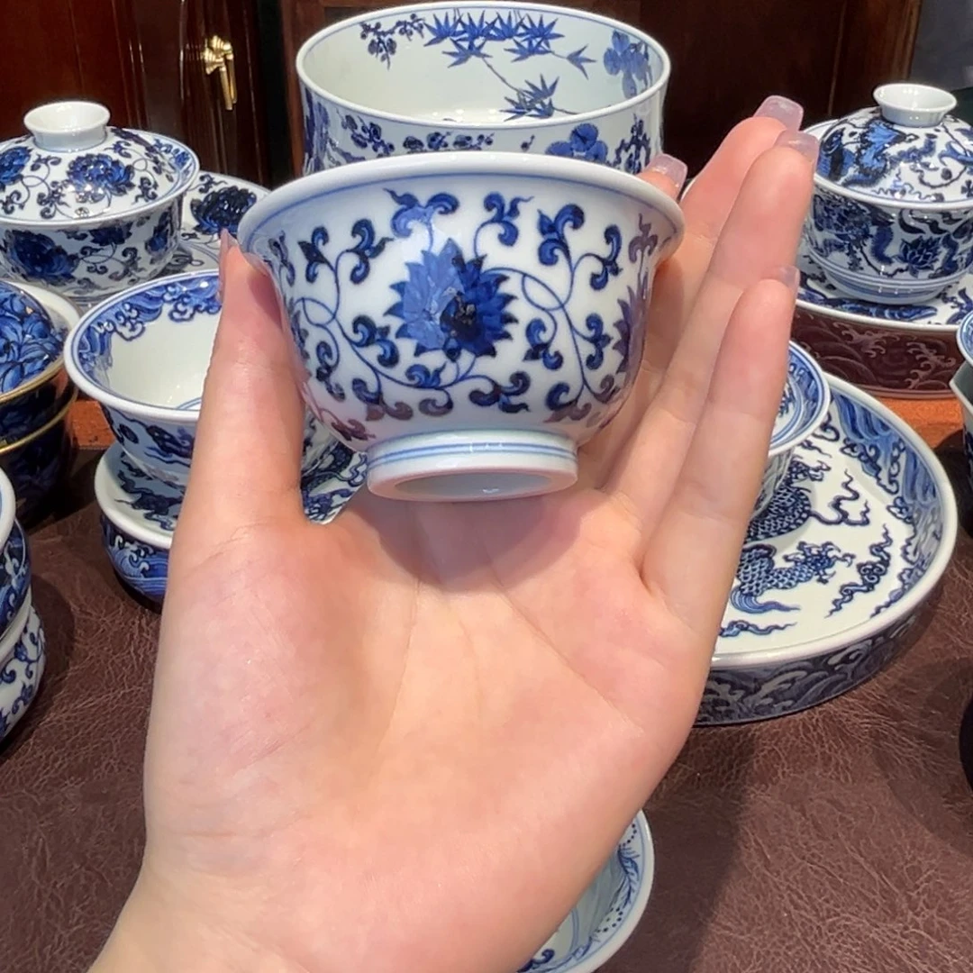 青花雯华堂手绘杯杯