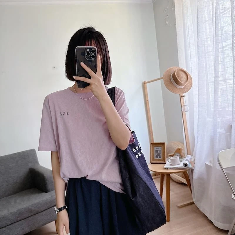 雪花棉大码胖mm圆领刺绣短袖t恤2025夏款新款宽松薄款洋气衣服女