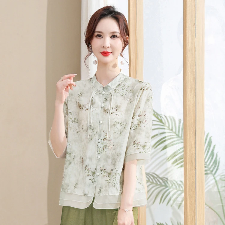 2025新款妈妈夏装套装女减龄50岁时尚国风中老年女洋气休闲两件套
