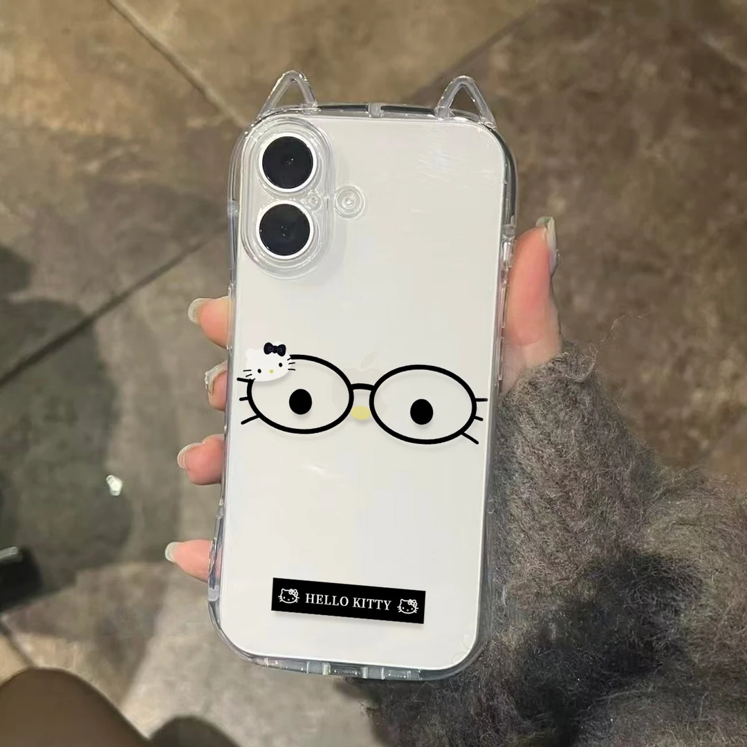 BANCA眼镜呆呆Kitty适用苹果16promax猫耳朵手机壳iPhone15/14/13