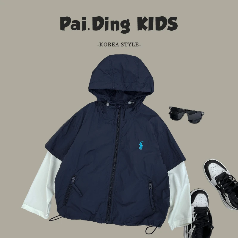 现货-【兔小呗】夏装儿童韩版时尚撞色拼接件宽松连帽外套HCXZ4276