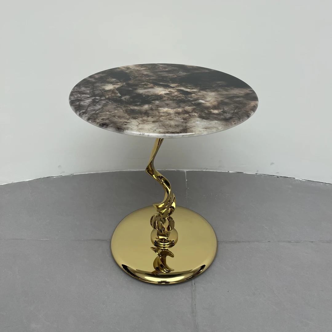 丝巾艺术边几 直径45×50cm 天然大理石沙发床头茶几边几客厅装饰