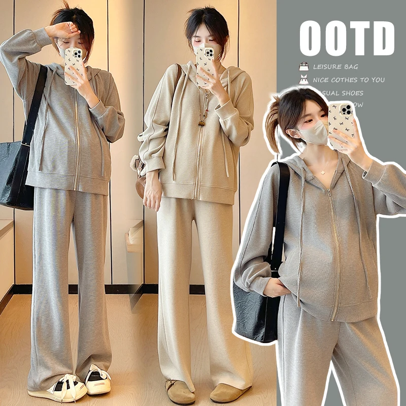 孕妇装秋季时尚韩版连帽卫衣宽松阔腿裤运动慵懒休闲洋气显瘦套装