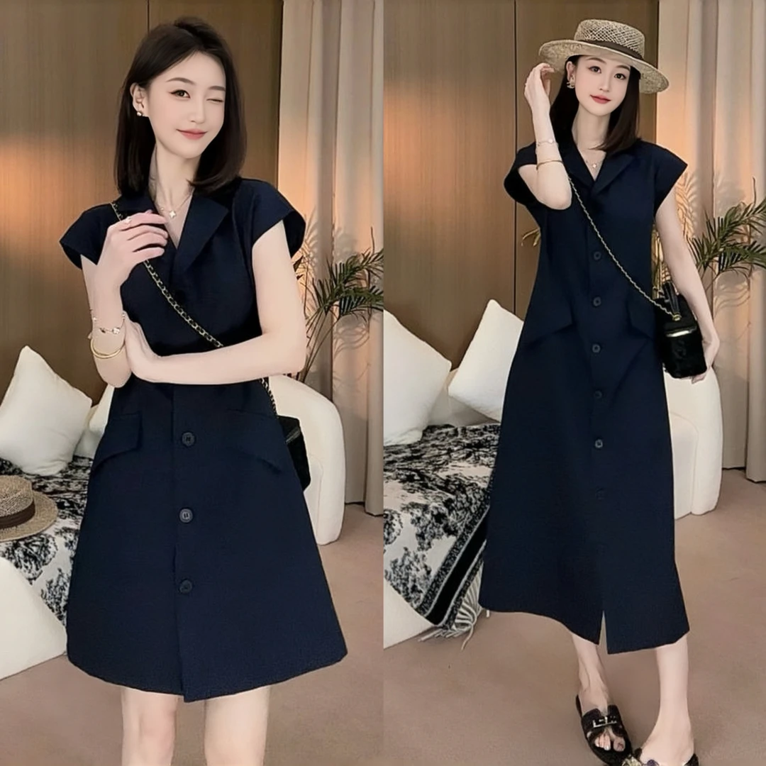 巨好看轻熟风polo领短袖洋装女夏法式赫本风气质收腰显瘦衬衫裙