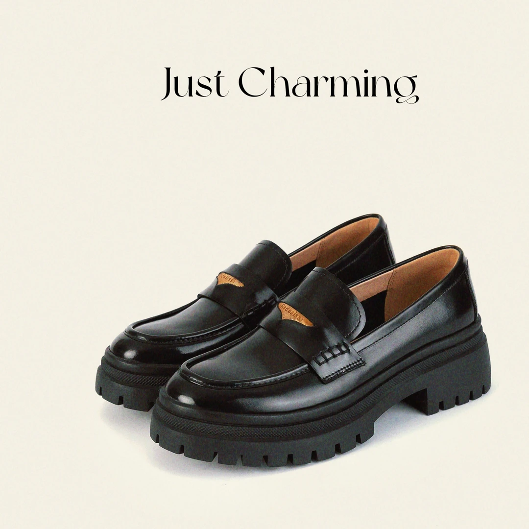 【现货现发】3.5-5.5CM/海鸥 真皮牛皮英伦乐福鞋黑色小皮鞋单鞋女