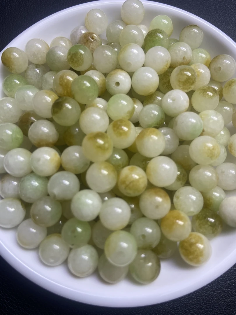 散珠天然和田玉  皮料874--卡12MM -- 10颗（赠弹力绳）