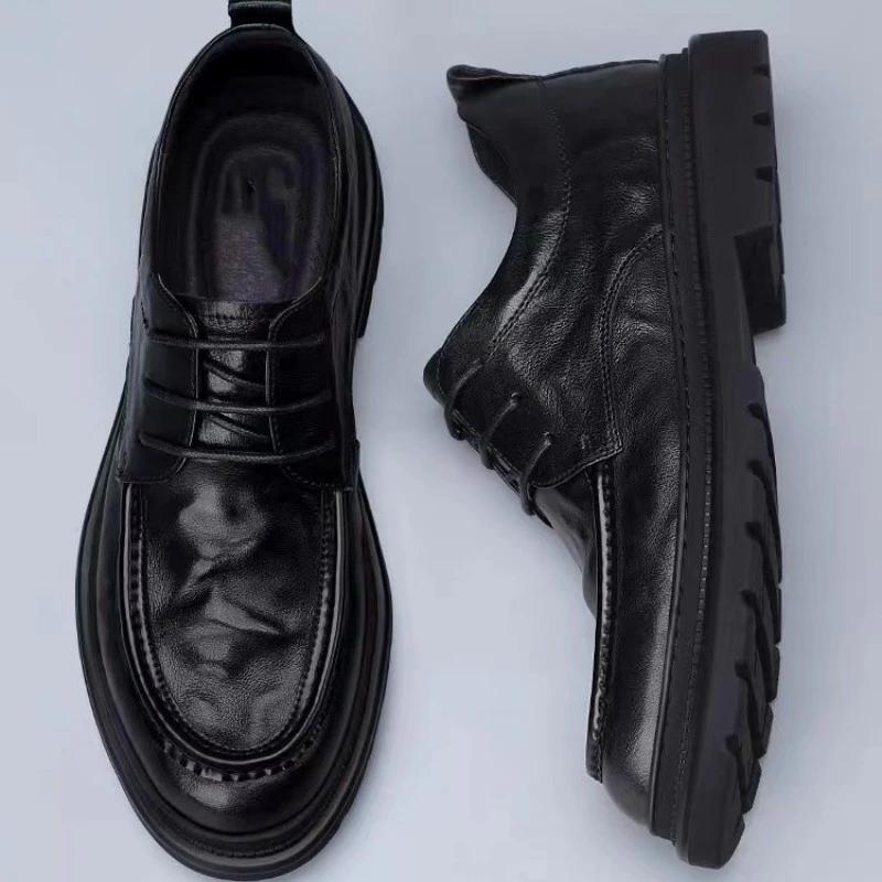 商务皮鞋男款春秋英伦风休闲皮鞋男士真皮结婚新郎上班百搭西装鞋