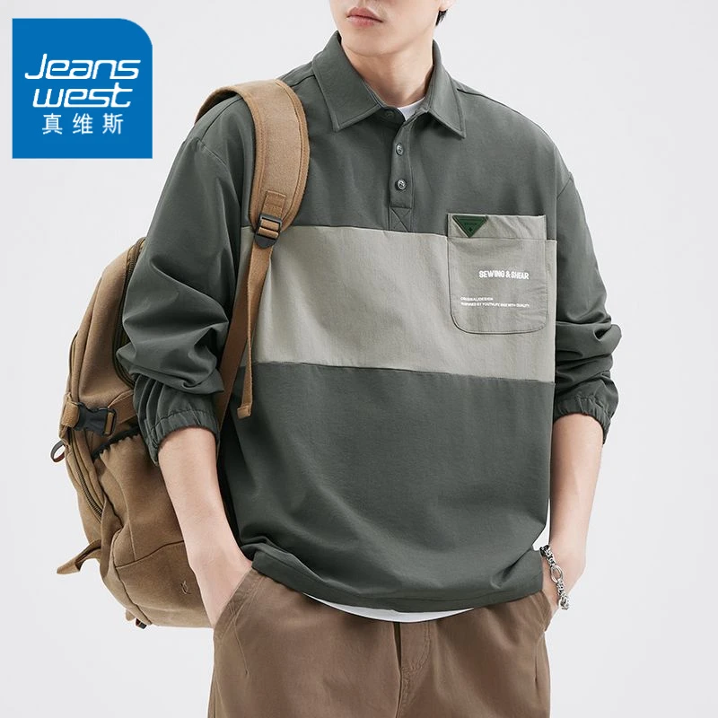 真维斯日系速干拼接Polo领套头冲锋衣宽松休闲美式上衣潮流潮牌