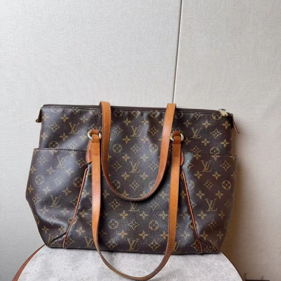 95新 LouisVuitton/路易威登 棕色 老花 奶瓶 托特 单肩包