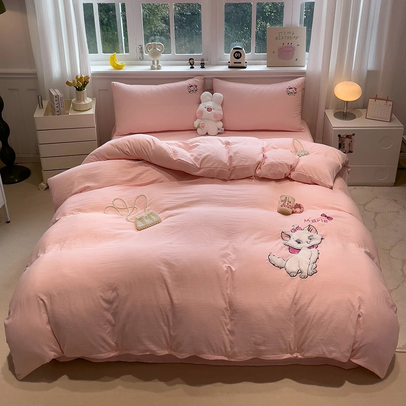 公主风-超柔软水洗棉贴布绣四件套学生宿舍三件套玛丽猫亲肤