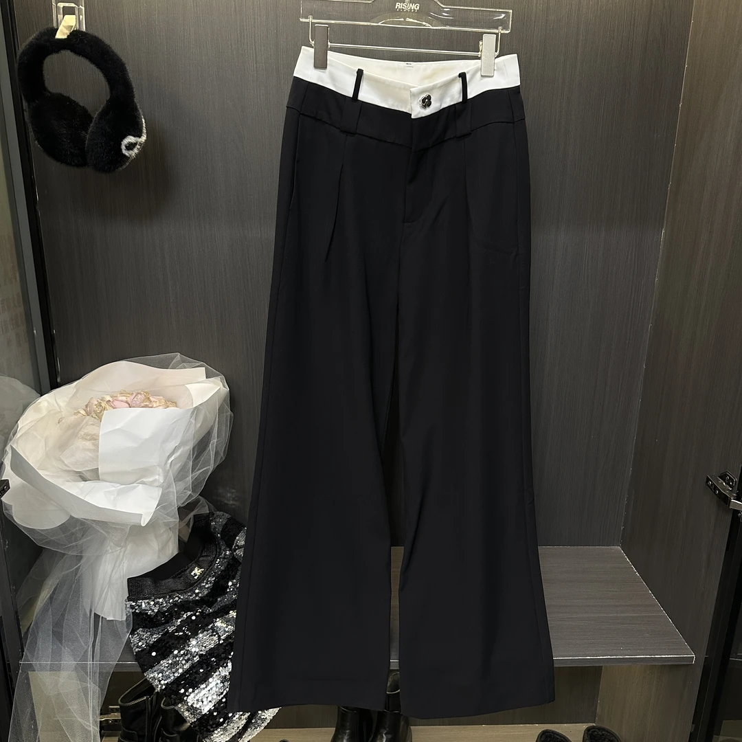 现【云姐】休闲百搭腰部拼色西裤010048