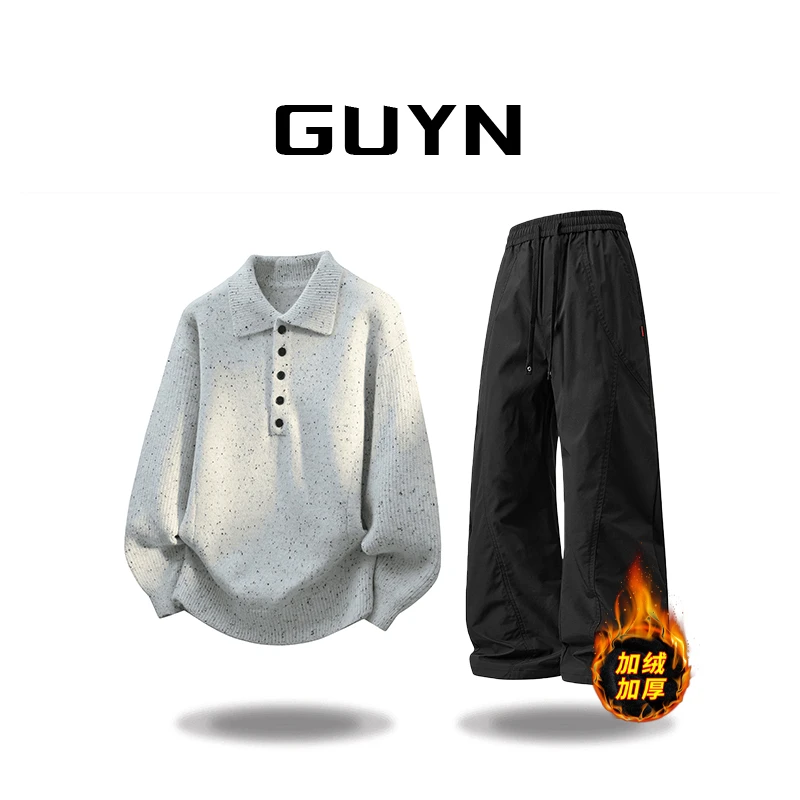 【品牌现货】GUYN翻领毛衣男纽扣线衣男秋冬新款美式宽松慵懒针织衫