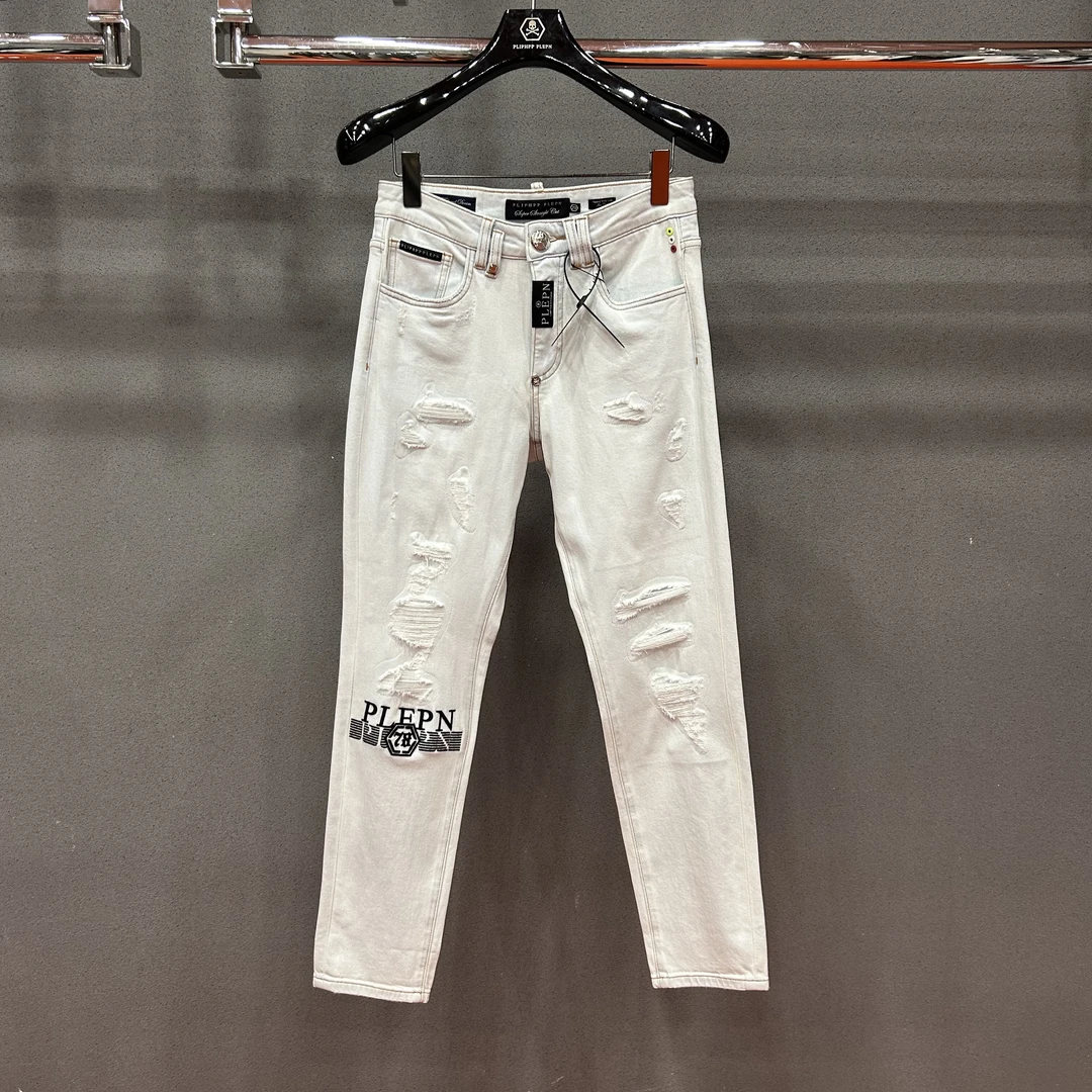 PLIPHPP PLEPN正品PP浅水蓝 假破洞修身高弹高奢高定软牛仔裤9927