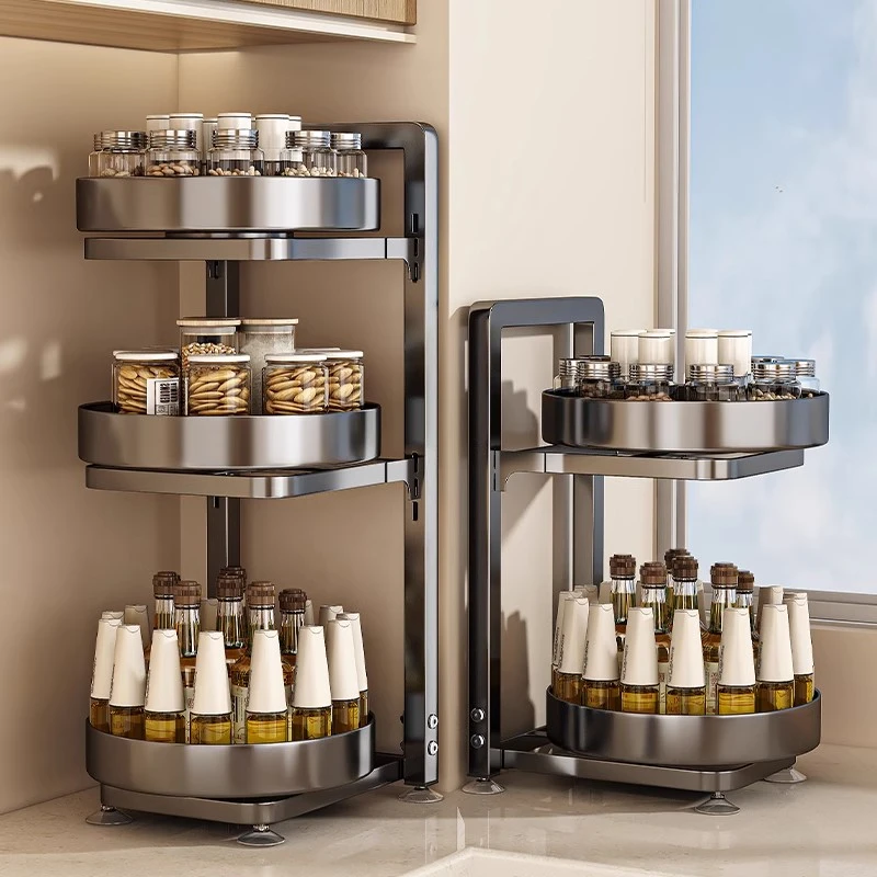 翻天鼠旋转调料置物架厨房台面转角放调味瓶油盐酱醋收纳盒托盘
