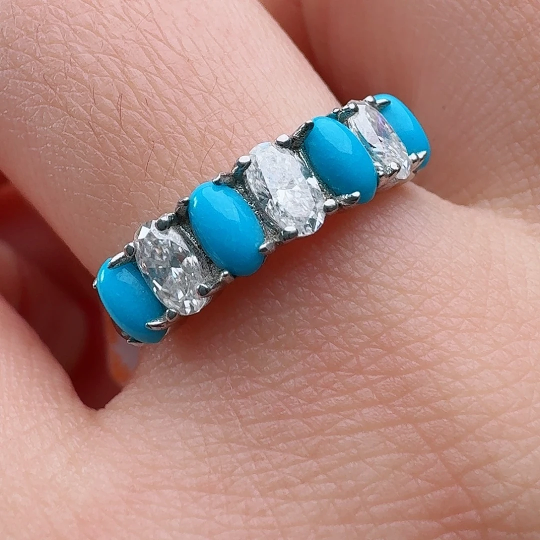 绿松石银S925镶嵌戒指