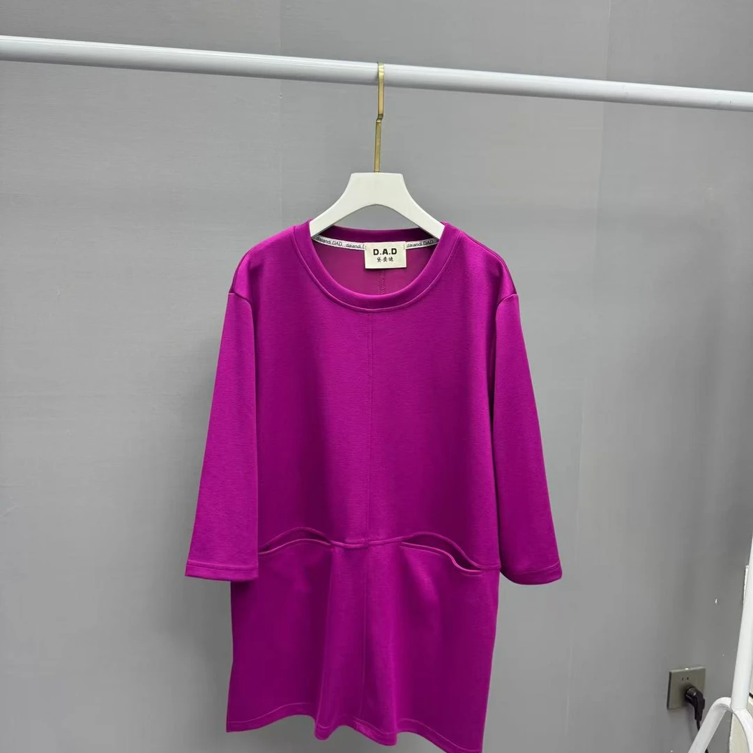 新款圆领净版袋宽松大版T恤（纯色大口袋款）