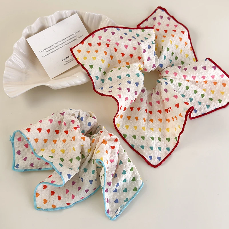 心动可爱~洋气爱心波点方巾大肠发圈女高级感扎头发方形头绳发饰