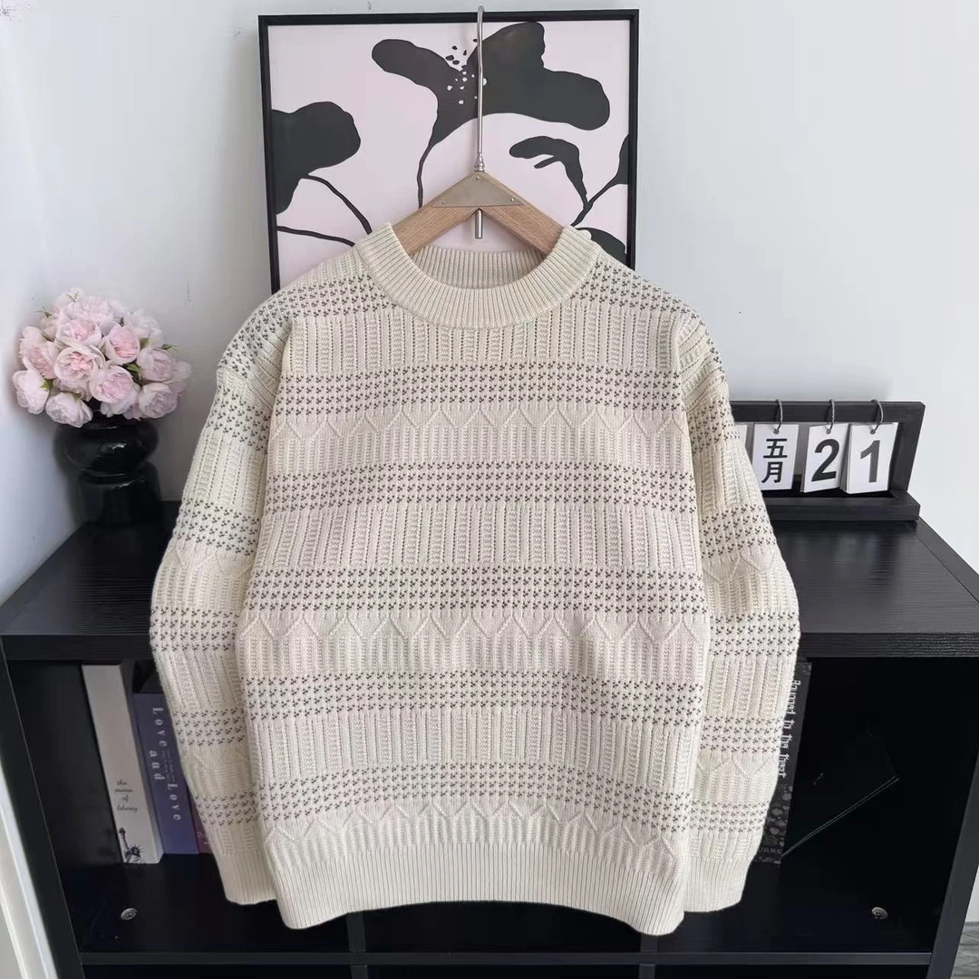 男士针织圆领提花冬季保暖毛衣针织衫休闲韩版秋冬百搭6056F时尚