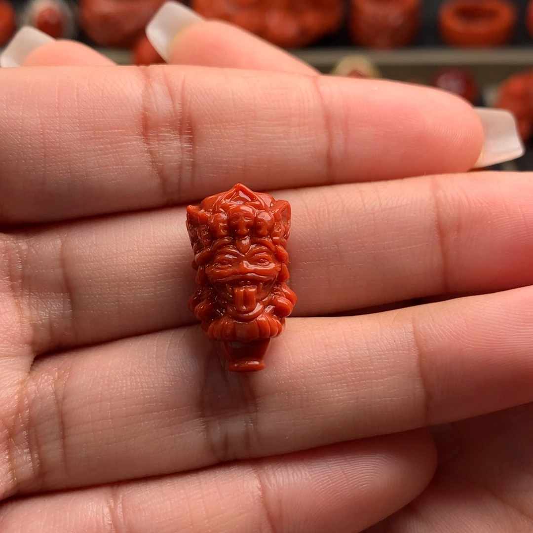 南红玛瑙精工雕刻扎基拉姆三通12+未镶嵌