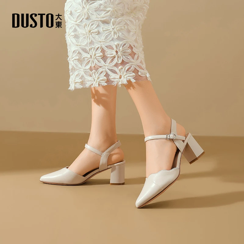 大东女鞋时尚后空凉鞋2025秋季新款优雅高跟增高鞋子法式通勤0817