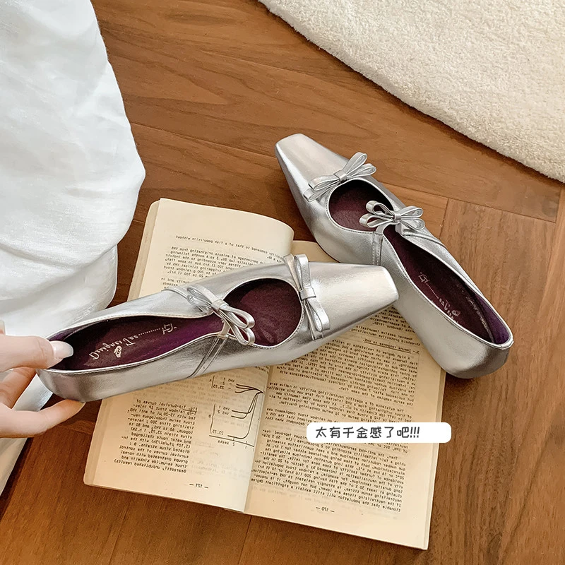 【澳门专柜正品】柚子初法式单鞋女春季新款平底鞋蝴蝶结尖头浅口复