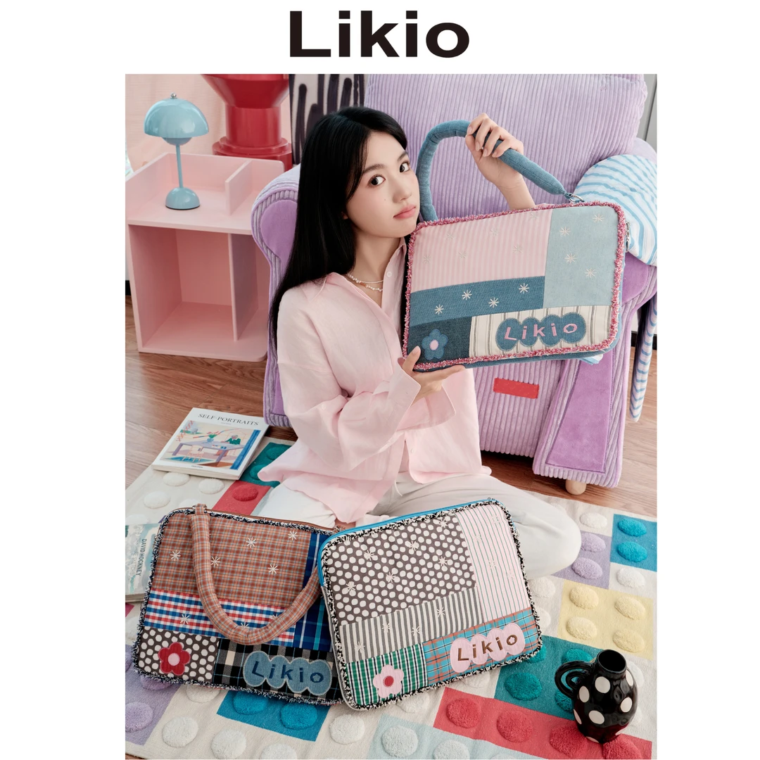 Likio 多彩涂鸦拼接设计电脑包  笔记本平板斜跨包女新款