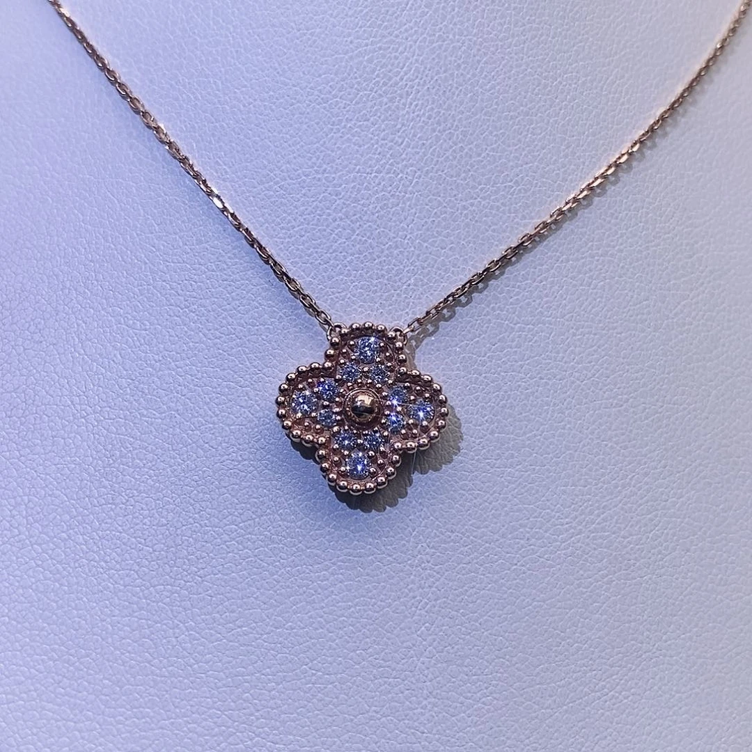 钻石颈饰18K金镶嵌四叶草项链k玫