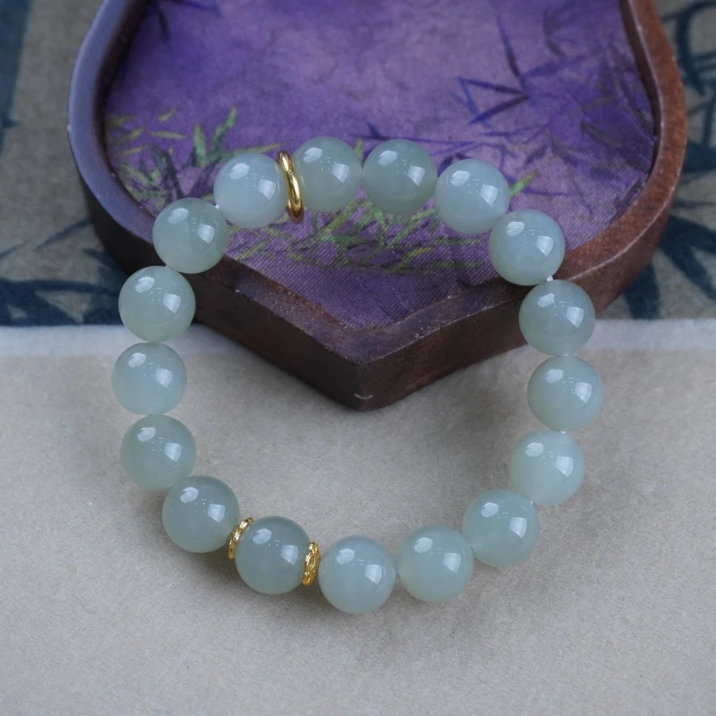 【松青】天然和田玉18k金晴水手串百搭款女士手链 多样性发其一