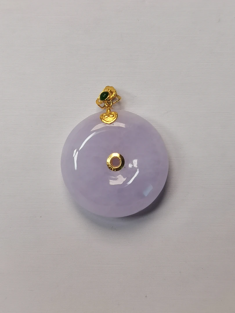 18k金扣紫色缅甸A货翡翠精品平安扣