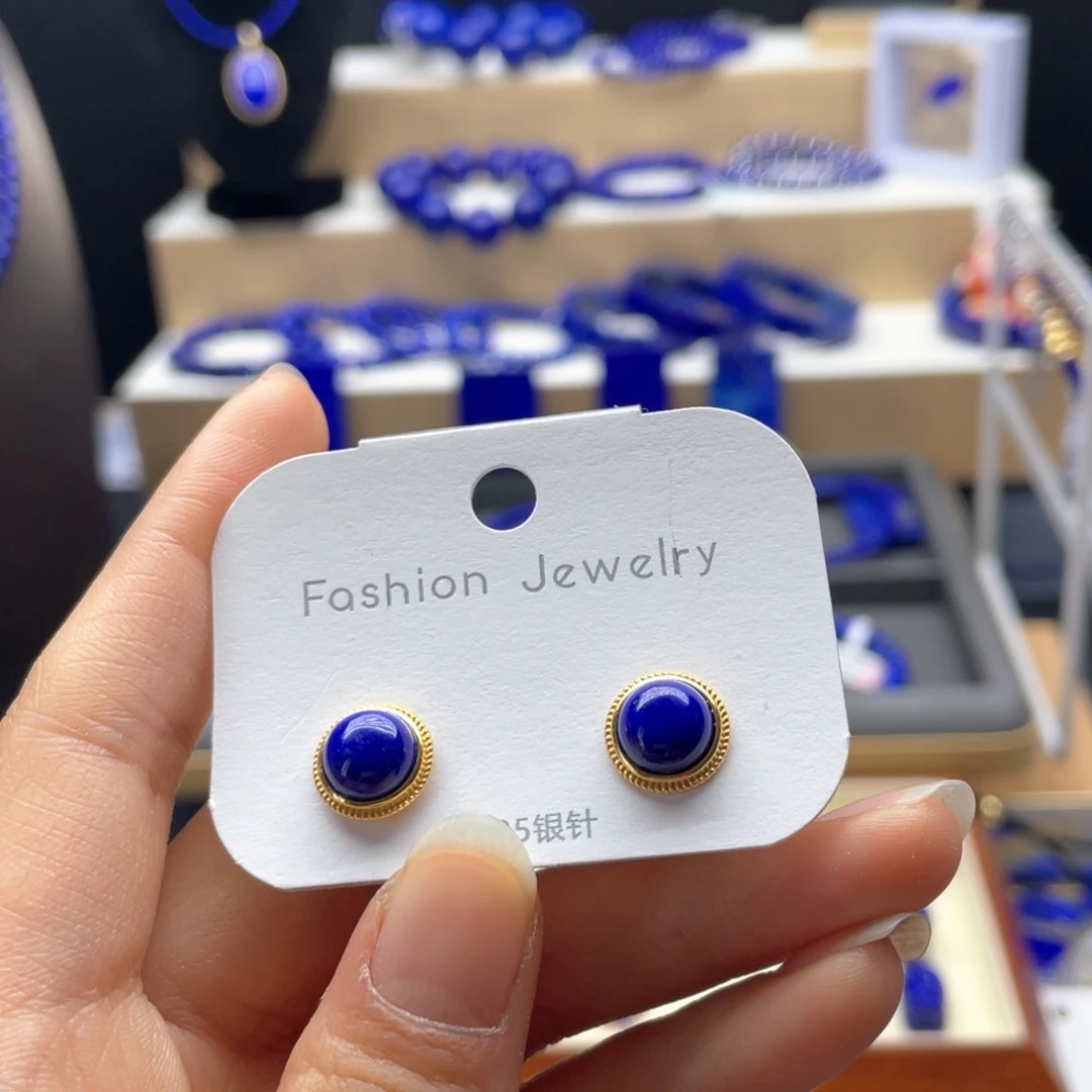 银S925镀金镶嵌青金石耳钉99