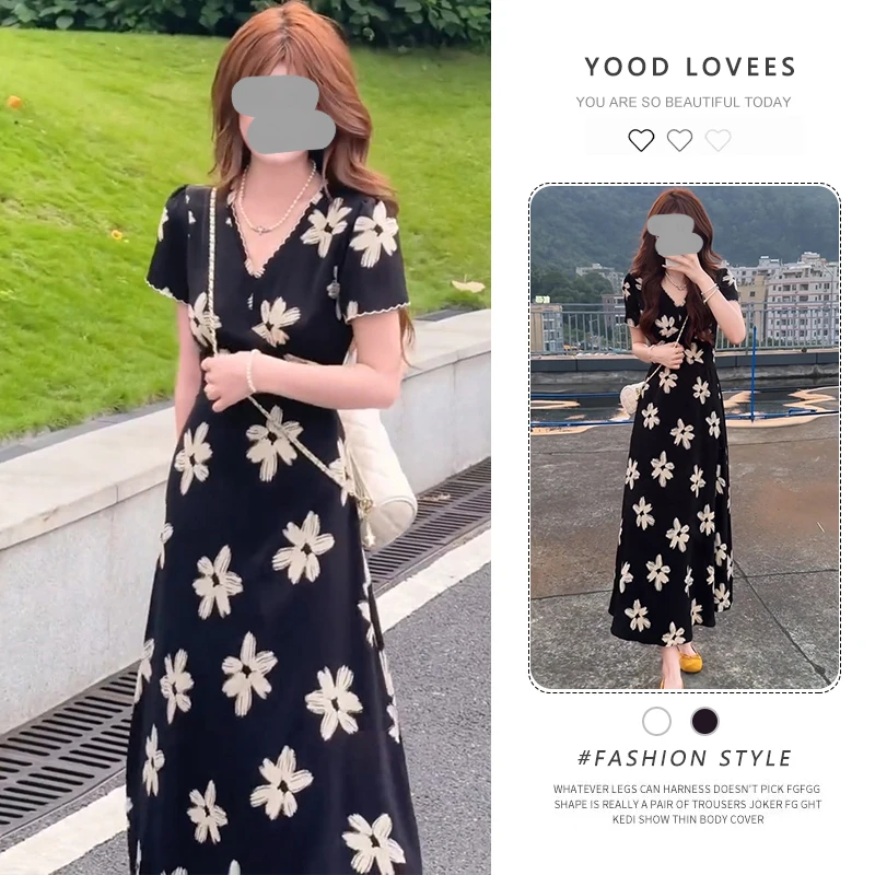 法式赫本风黑色碎花连衣裙子女2025新爆款夏天巨好看海边度假长裙