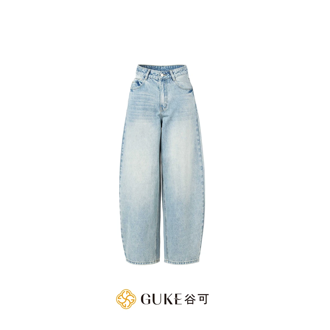 GKE/谷可K7101时尚复古百搭弯刀牛仔裤2025秋季款高腰显瘦休闲裤