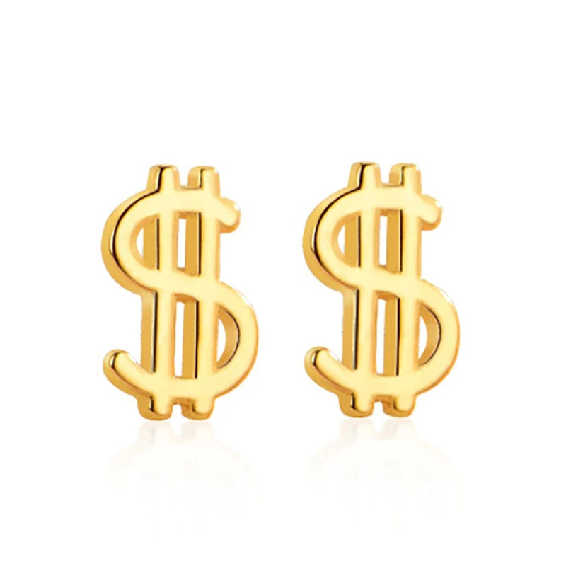 925银耳饰 E0202 纯银创意耳钉美元符号耳环小巧精致个性简约耳环