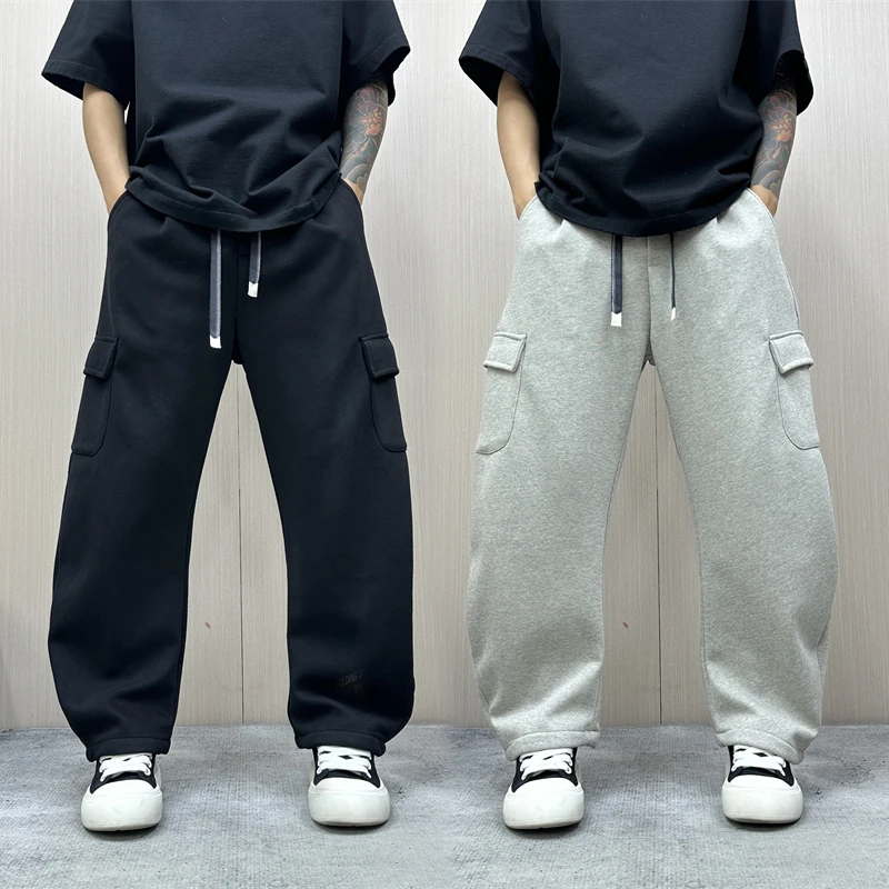 昊Studio冬季男士加绒纯色潮流百搭直筒运动慵懒感爆款痞帅休闲裤