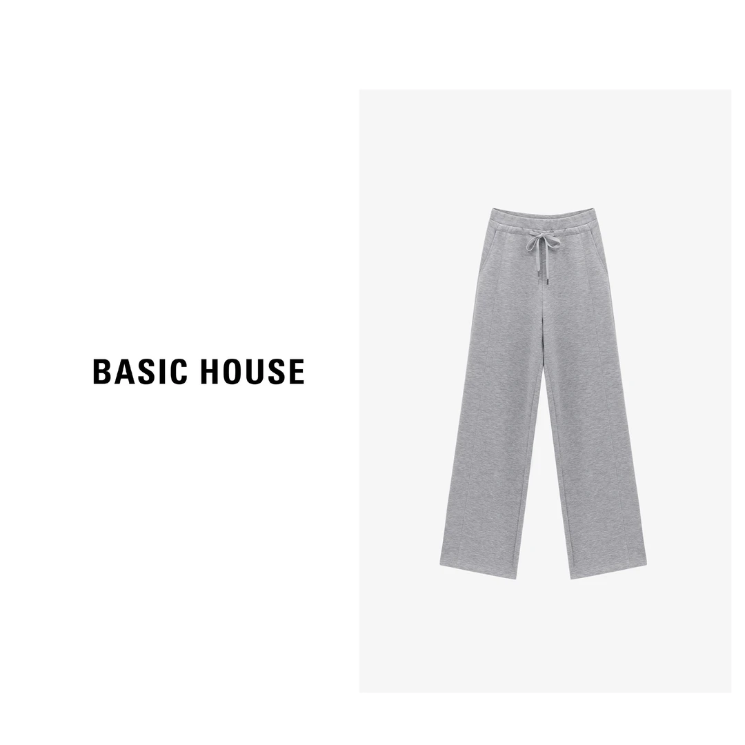 Basic House/百家好休闲阔腿运动针织直筒长裤B0625H5J322