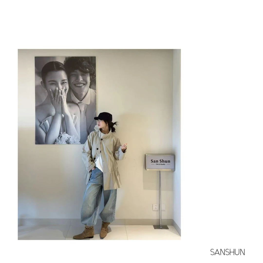 Sanshun－ (长期主义)－秋季新款时尚宽松中长款英伦风风衣外套