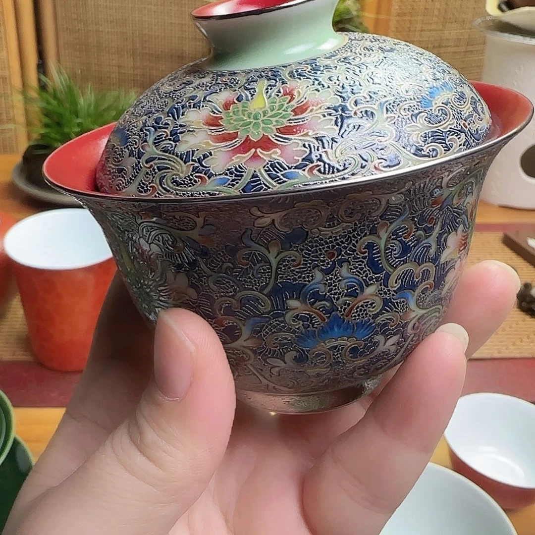 盖碗陶珐琅彩二才盖碗