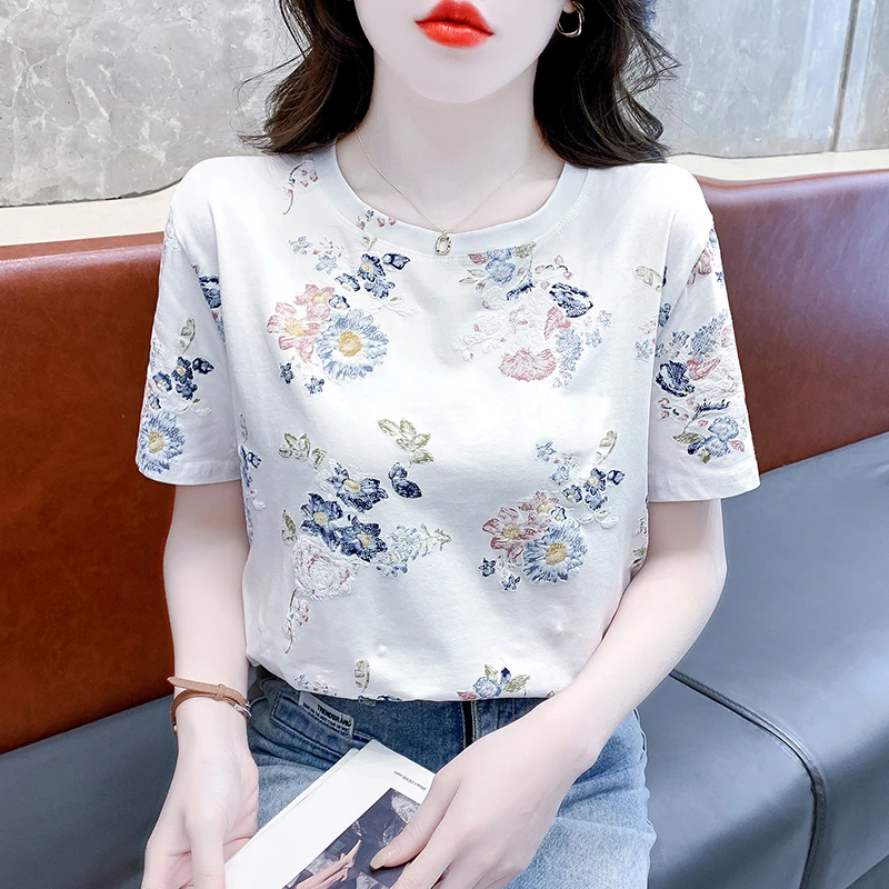 女士白色短袖t恤女夏季ins潮宽松百搭半袖印花上衣新款夏装小众