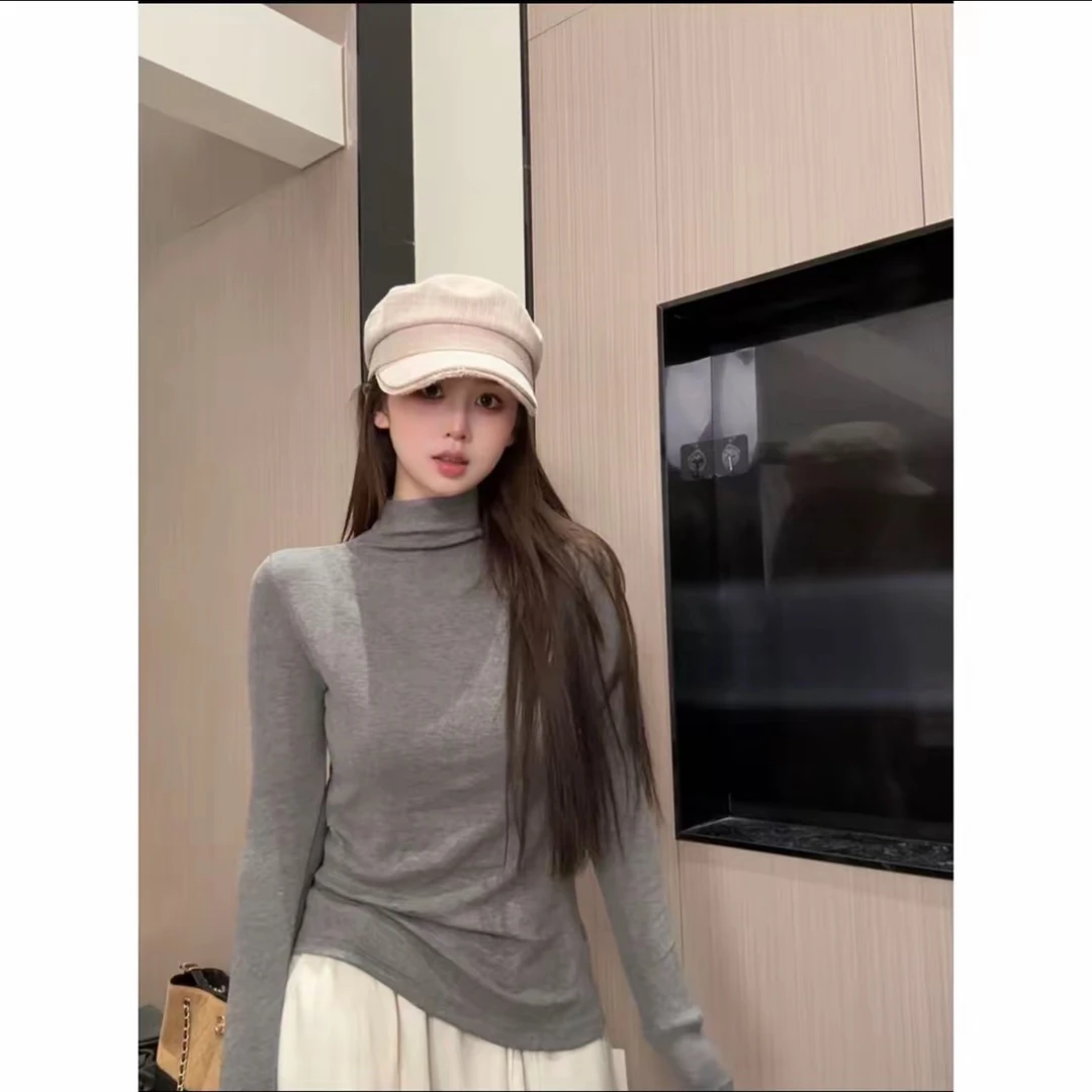 2025早秋新款半高领修身显瘦长袖内搭打底衫气质百搭紧身保暖上衣