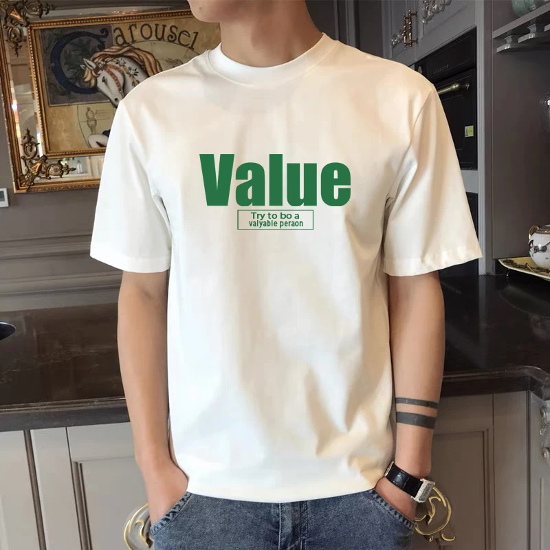 白色男士t恤短袖2025新款夏季港风潮流情侣装半袖体恤宽松上衣服