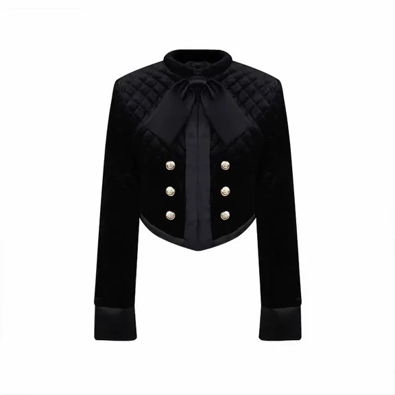 《头头女装》蝴蝶结菱格上衣短款外套法式复古#04306