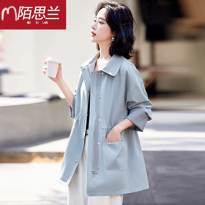 今年流行风衣女春秋2025新款时尚洋气收腰显瘦中长款大码翻领外套
