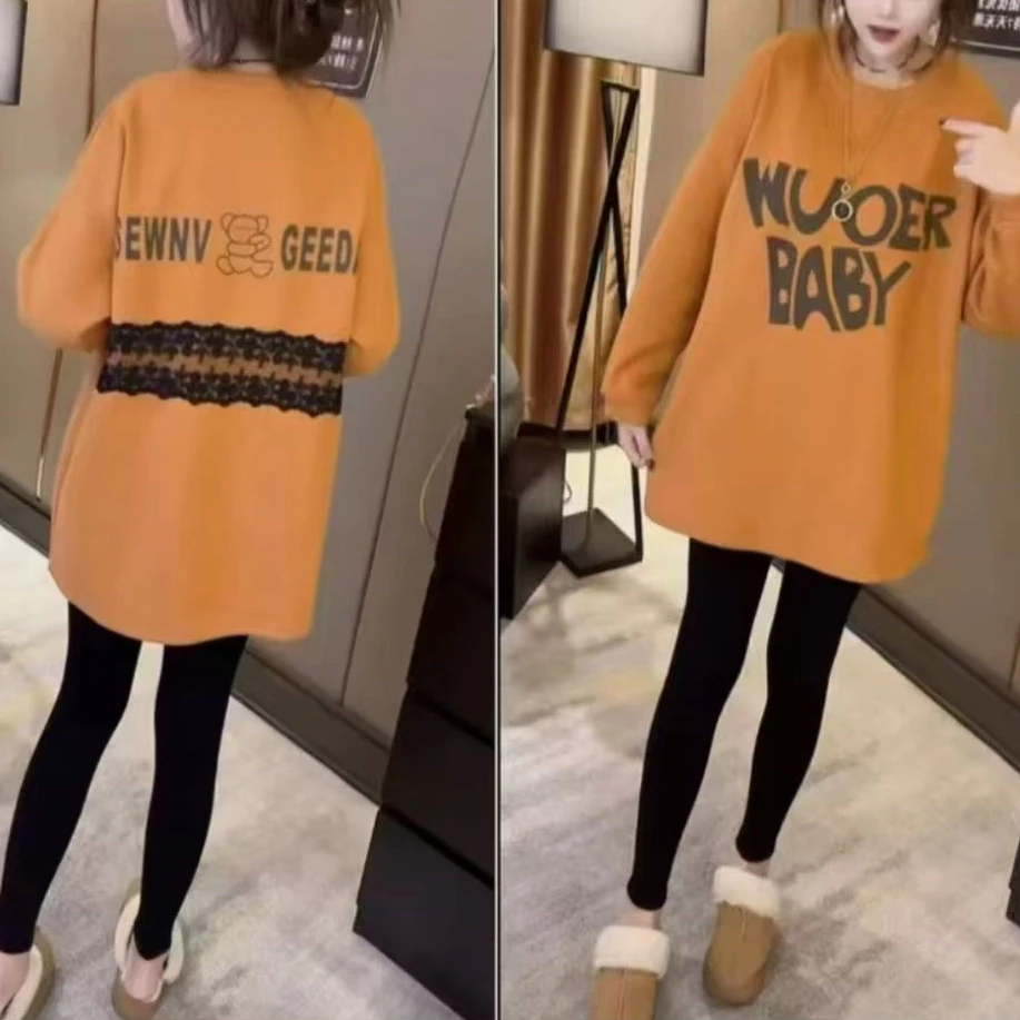 3085-2025年冬季新款时尚洋气减龄印花字母加绒显瘦百搭T恤