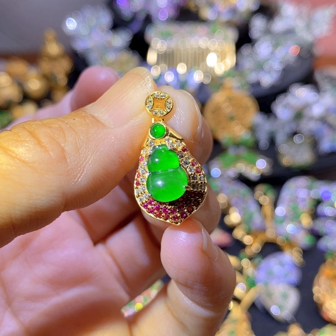 吊坠(不含链)银S925镶嵌翡翠