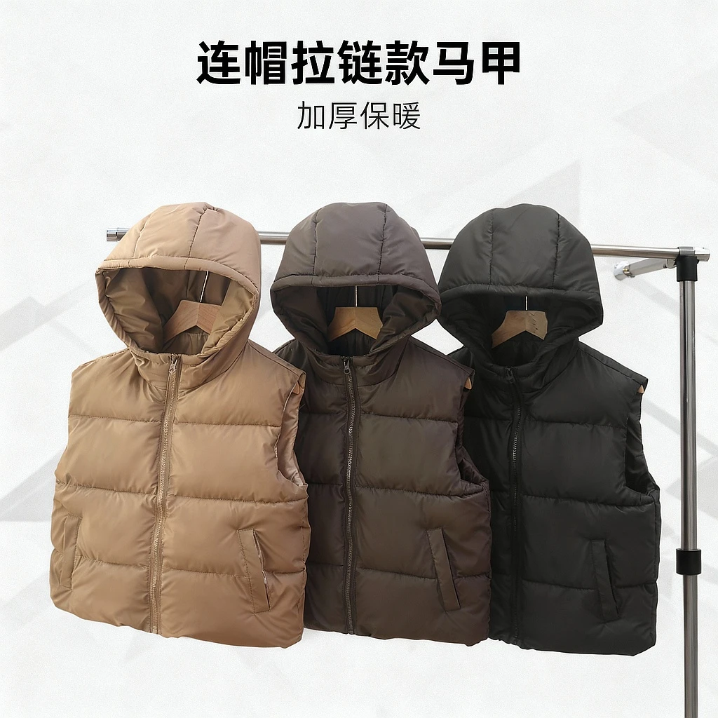 儿童大码小羊皮皮面连帽马甲男女童外穿加厚马夹保暖秋冬