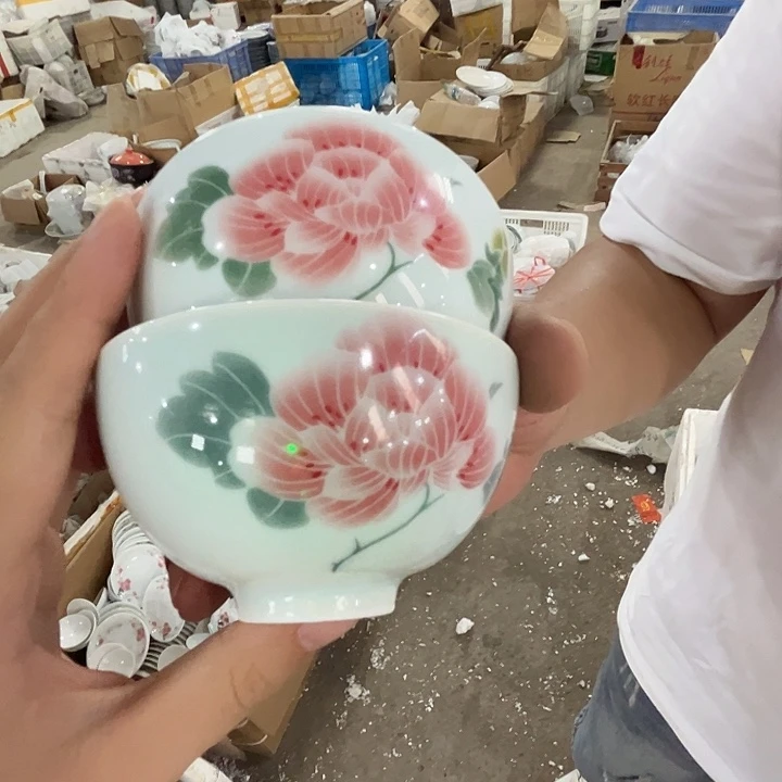 瓷片景德镇陶瓷影青芙蓉大鸡心2只