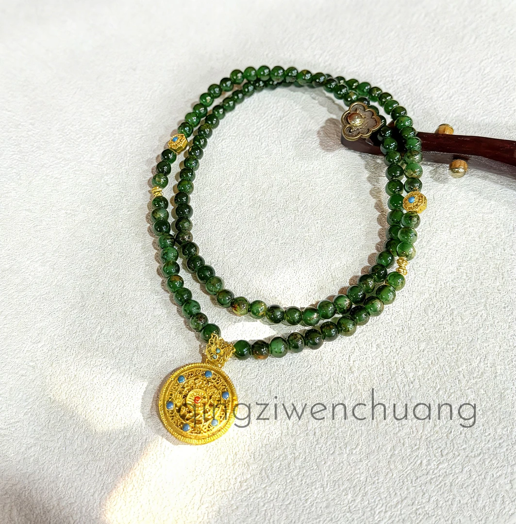 合金琉璃项链 DL 1221-五福圆满绿珠毛衣链琉璃（无礼盒）