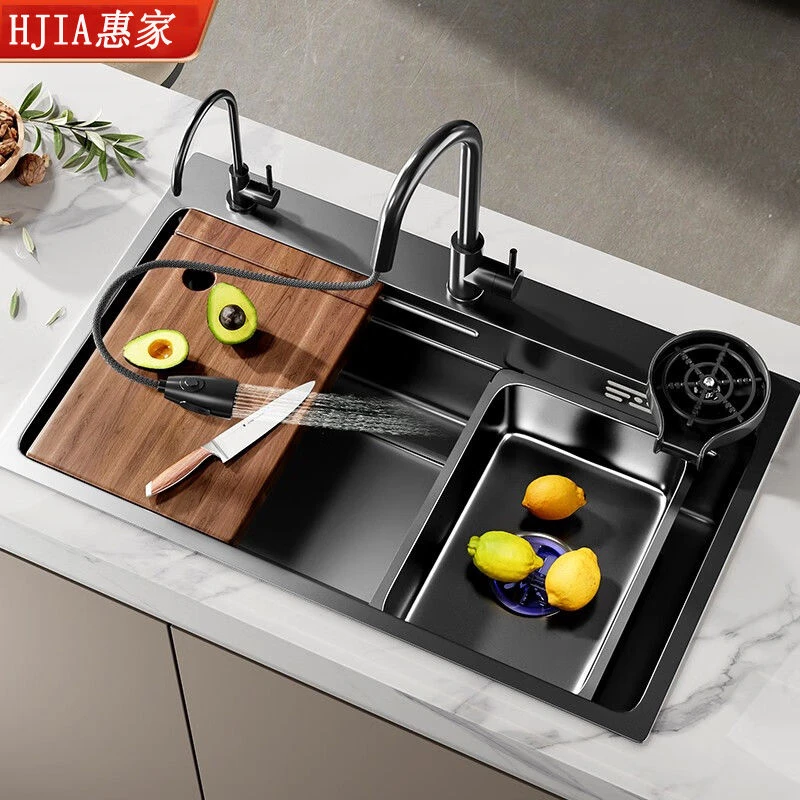 【热款】多功能厨房一体大单槽纳米304洗菜盆水槽不锈钢网红新款