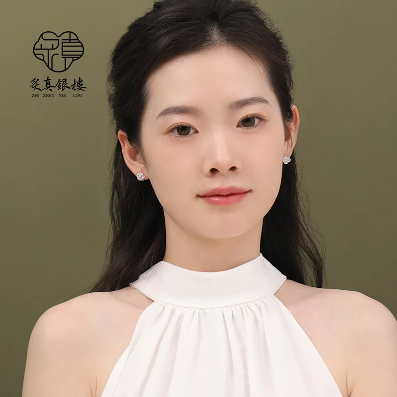 足银耳饰 999纯银耳钉女玫瑰花耳环气质弯钩防过敏送礼妈妈耳环