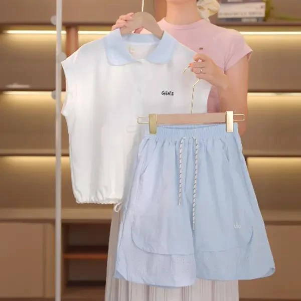 女童夏季新款短袖POLO衫T恤套装中大童女孩夏装薄款裤中裤两件套